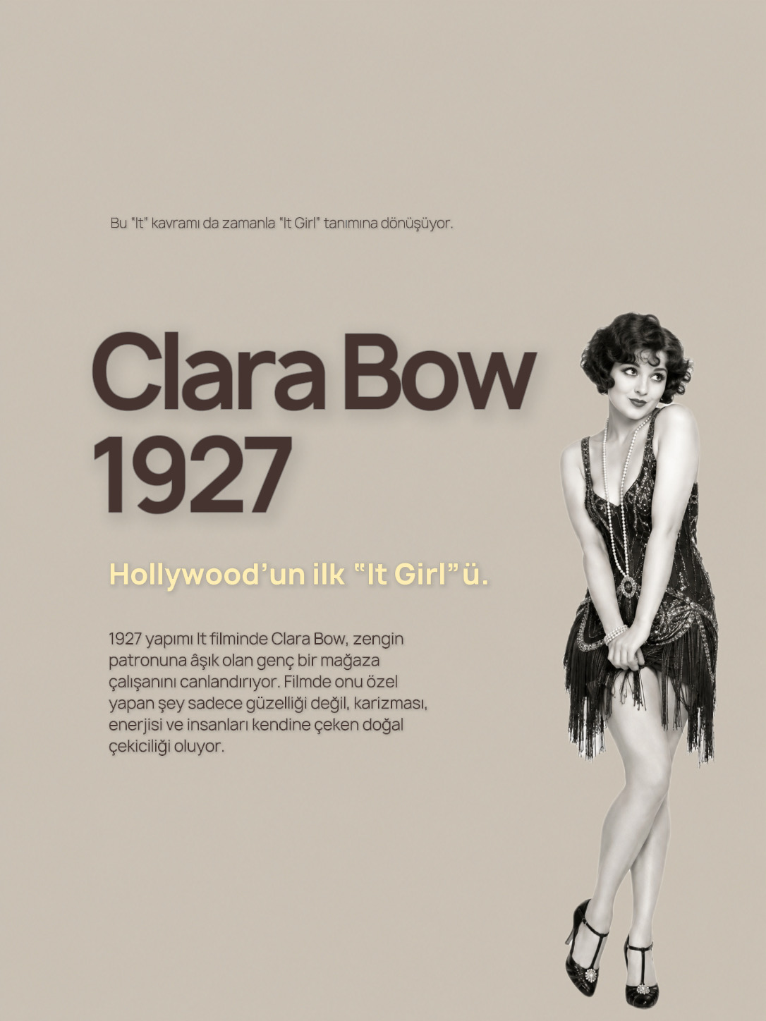 Clara Bow ve 1927 tarihli It filmi üzerine hazırlanan slayt.