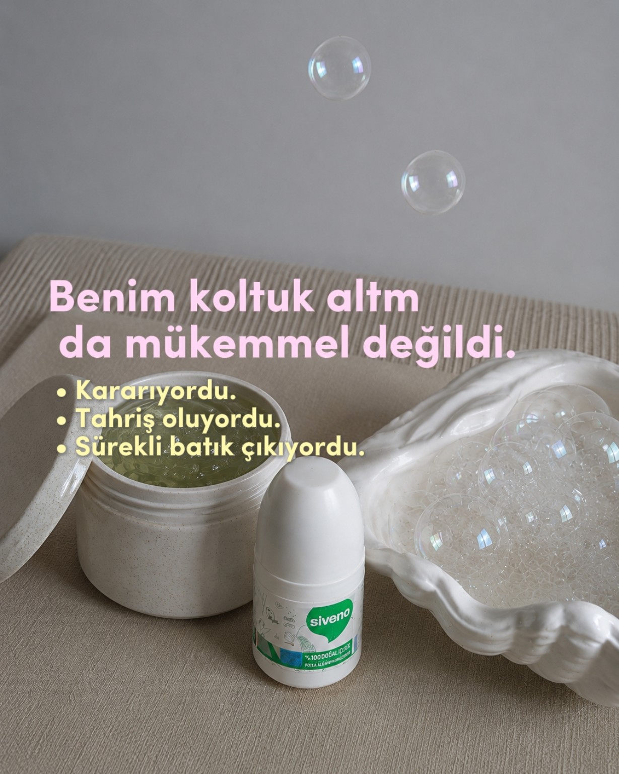 Koltuk altımda yaşadığım kararma, tahriş ve batıklar.