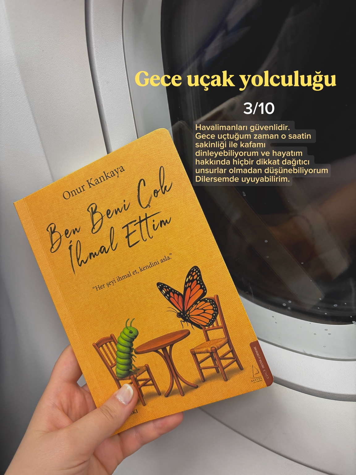 Gece uçak yolculuğu · 3/10. Yolculuğun sakin saatlerinde okumak, düşünmek ve dinlenmek.
